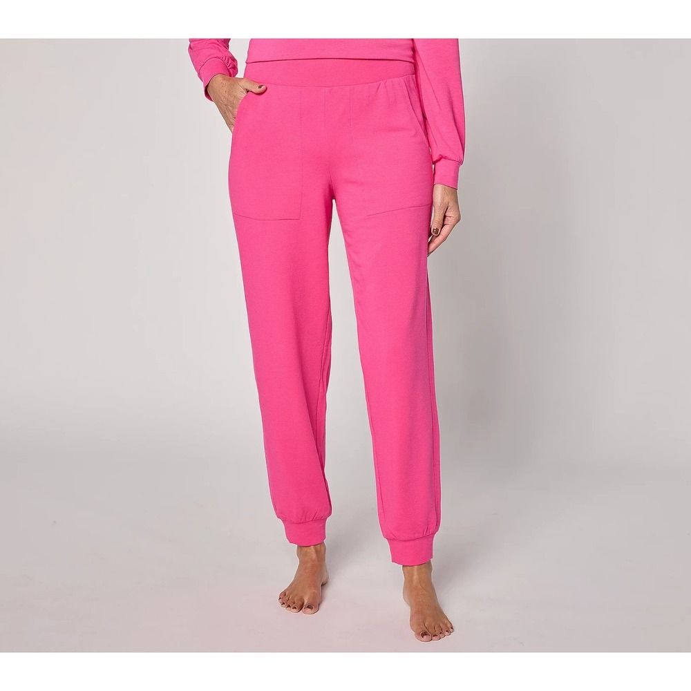 AnyBody Petite Cozy‎ Knit French Terry Slim Leg Jogger Pants Hot Pink Petite- S